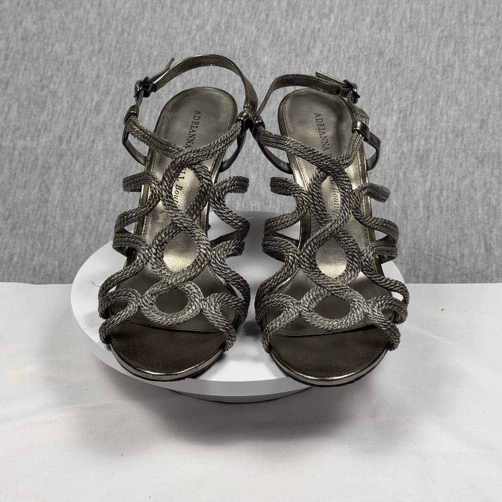 Adrianna Papell Boutique Metallic Pewter Strappy Braided Cage Heels Womens 9M - Picture 4 of 8